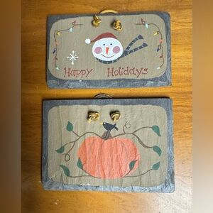 Festive Holiday Slate Signs - Snowman and Pumpkin Design